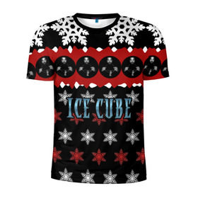 Мужская футболка 3D спортивная с принтом Праздничный Ice Cube в Тюмени, 100% полиэстер с улучшенными характеристиками | приталенный силуэт, круглая горловина, широкие плечи, сужается к линии бедра | Тематика изображения на принте: hip hop | hiphop | ice cube | mc | n.w.a | rap | айс | джексон | западное по | знак | красный | куб | кубе | кубик льда | кьюб | мс | надпись | новогодний | новый год | о ши | оши | праздник | реп | репер | речитатив | рождество