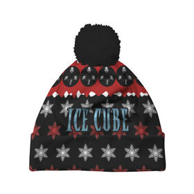 Шапка 3D c помпоном с принтом Праздничный Ice Cube в Тюмени, 100% полиэстер | универсальный размер, печать по всей поверхности изделия | Тематика изображения на принте: hip hop | hiphop | ice cube | mc | n.w.a | rap | айс | джексон | западное по | знак | красный | куб | кубе | кубик льда | кьюб | мс | надпись | новогодний | новый год | о ши | оши | праздник | реп | репер | речитатив | рождество