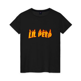 Женская футболка хлопок с принтом Lil Peep flame в Тюмени, 100% хлопок | прямой крой, круглый вырез горловины, длина до линии бедер, слегка спущенное плечо | lil peep | rap | густав ор | лил пип | рэп