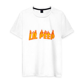 Мужская футболка хлопок с принтом Lil Peep flame в Тюмени, 100% хлопок | прямой крой, круглый вырез горловины, длина до линии бедер, слегка спущенное плечо. | lil peep | rap | густав ор | лил пип | рэп