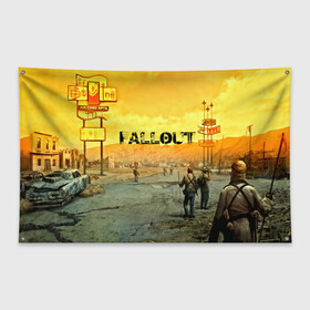 Флаг-баннер с принтом FALLOUT в Тюмени, 100% полиэстер | размер 67 х 109 см, плотность ткани — 95 г/м2; по краям флага есть четыре люверса для крепления | fallout 4 | game | logo | nuka kola | игры | питбой | пустошь | убежище 101