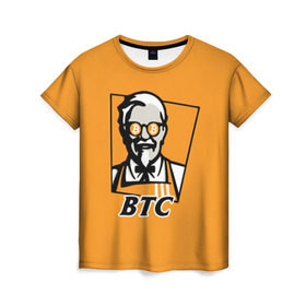 Женская футболка 3D с принтом BITCOIN в стиле KFC в Тюмени, 100% полиэфир ( синтетическое хлопкоподобное полотно) | прямой крой, круглый вырез горловины, длина до линии бедер | bitcoin | btc | crypto | kfc | биткоин | валюта | деньги | криптовалюта | цифровое золото