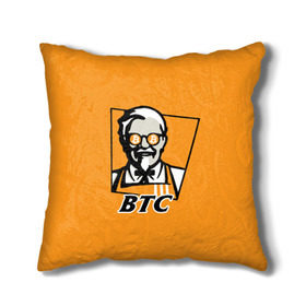 Подушка 3D с принтом BITCOIN в стиле KFC в Тюмени, наволочка – 100% полиэстер, наполнитель – холлофайбер (легкий наполнитель, не вызывает аллергию). | состоит из подушки и наволочки. Наволочка на молнии, легко снимается для стирки | bitcoin | btc | crypto | kfc | биткоин | валюта | деньги | криптовалюта | цифровое золото