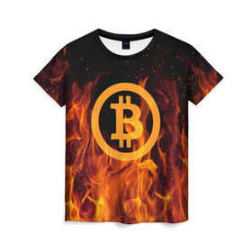 Женская футболка 3D с принтом BITCOIN FIRE в Тюмени, 100% полиэфир ( синтетическое хлопкоподобное полотно) | прямой крой, круглый вырез горловины, длина до линии бедер | bitcoin | btc | coin | crypto | ethereum | money | orange | биткоин | валюта | деньги | известные | криптовалюта | логотип | монета | надписи.cash | оранжевый | цвет | цифровое золото | эфир