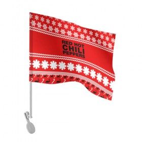 Флаг для автомобиля с принтом Праздничный RHCP в Тюмени, 100% полиэстер | Размер: 30*21 см | red hot chili peppers | rhcp | альтернативный | группа | джош клингхоффер | знак | красные острые перцы чили | красный | метал | надпись | новогодний | новый год | праздник | ред хот ч | рождество | рок | рхчп | рэп