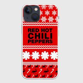 Чехол для iPhone 13 mini с принтом Праздничный RHCP в Тюмени,  |  | red hot chili peppers | rhcp | альтернативный | группа | джош клингхоффер | знак | красные острые перцы чили | красный | метал | надпись | новогодний | новый год | праздник | ред хот ч | рождество | рок | рхчп | рэп