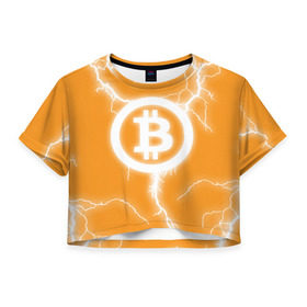 Женская футболка 3D укороченная с принтом BITCOIN в Тюмени, 100% полиэстер | круглая горловина, длина футболки до линии талии, рукава с отворотами | bitcoin | btc | coin | crypto | ethereum | money | orange | биткоин | валюта | деньги | известные | криптовалюта | логотип | монета | надписи.cash | оранжевый | цвет | цифровое золото | эфир