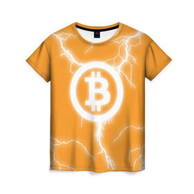 Женская футболка 3D с принтом BITCOIN в Тюмени, 100% полиэфир ( синтетическое хлопкоподобное полотно) | прямой крой, круглый вырез горловины, длина до линии бедер | bitcoin | btc | coin | crypto | ethereum | money | orange | биткоин | валюта | деньги | известные | криптовалюта | логотип | монета | надписи.cash | оранжевый | цвет | цифровое золото | эфир
