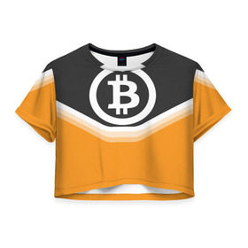 Женская футболка 3D укороченная с принтом BITCOIN UNIFORM в Тюмени, 100% полиэстер | круглая горловина, длина футболки до линии талии, рукава с отворотами | Тематика изображения на принте: bitcoin | btc | coin | crypto | ethereum | money | orange | биткоин | валюта | деньги | известные | криптовалюта | логотип | монета | надписи.cash | оранжевый | цвет | цифровое золото | эфир