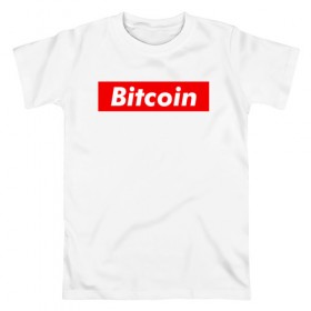 Мужская футболка хлопок с принтом Bitcoin в Тюмени, 100% хлопок | прямой крой, круглый вырез горловины, длина до линии бедер, слегка спущенное плечо. | bitcoin | биткоин | деньги