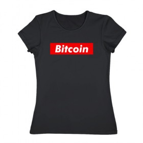 Женская футболка хлопок с принтом Bitcoin в Тюмени, 100% хлопок | прямой крой, круглый вырез горловины, длина до линии бедер, слегка спущенное плечо | bitcoin | биткоин | деньги