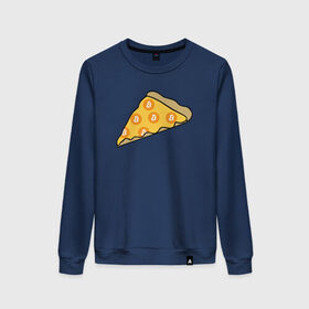 Женский свитшот хлопок с принтом Pizza в Тюмени, 100% хлопок | прямой крой, круглый вырез, на манжетах и по низу широкая трикотажная резинка  | bitcoin | pizza | биткоин | деньги | пицца