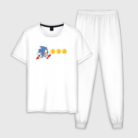 Мужская пижама хлопок с принтом Соник в Тюмени, 100% хлопок | брюки и футболка прямого кроя, без карманов, на брюках мягкая резинка на поясе и по низу штанин
 | bitcoin | sonic | биткоин | деньги | соник