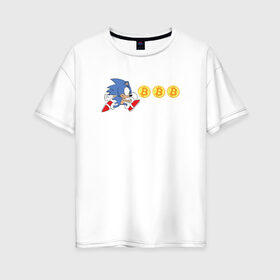 Женская футболка хлопок Oversize с принтом Соник в Тюмени, 100% хлопок | свободный крой, круглый ворот, спущенный рукав, длина до линии бедер
 | bitcoin | sonic | биткоин | деньги | соник