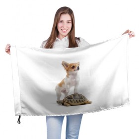 Флаг 3D с принтом Милые друзья в Тюмени, 100% полиэстер | плотность ткани — 95 г/м2, размер — 67 х 109 см. Принт наносится с одной стороны | милый | собака | черепаxа | щенок