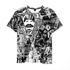 Мужская футболка 3D с принтом Стикербомбинг NEW искусство в Тюмени, 100% полиэфир | прямой крой, круглый вырез горловины, длина до линии бедер | искусство | стикер | стикербомбинг | чб | чернобелый