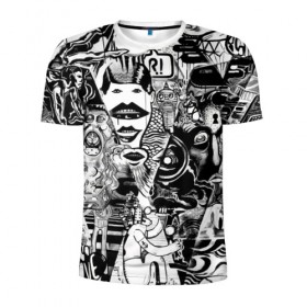 Мужская футболка 3D спортивная с принтом Стикербомбинг NEW искусство в Тюмени, 100% полиэстер с улучшенными характеристиками | приталенный силуэт, круглая горловина, широкие плечи, сужается к линии бедра | искусство | стикер | стикербомбинг | чб | чернобелый