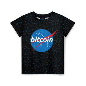 Детская футболка 3D с принтом BITCOIN в стиле NASA в Тюмени, 100% гипоаллергенный полиэфир | прямой крой, круглый вырез горловины, длина до линии бедер, чуть спущенное плечо, ткань немного тянется | bitcoin | btc | crypto | биткоин | валюта | деньги | криптовалюта | майнер | майнинг | цифровое золото