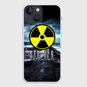 Чехол для iPhone 13 mini с принтом S.T.A.L.K.E.R. в Тюмени,  |  | stalker | буквы | волки | грузовик | зил | знак | игра | ммо | мрак | мрачный | надпись | опасность | припять | птицы | радиация | рпг | сталкер | фон | чернобыль | шутер