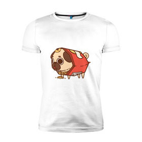 Мужская футболка премиум с принтом мопс-чипсы в Тюмени, 92% хлопок, 8% лайкра | приталенный силуэт, круглый вырез ворота, длина до линии бедра, короткий рукав | dog | pug | мопс | собака