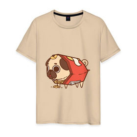 Мужская футболка хлопок с принтом мопс-чипсы в Тюмени, 100% хлопок | прямой крой, круглый вырез горловины, длина до линии бедер, слегка спущенное плечо. | Тематика изображения на принте: dog | pug | мопс | собака