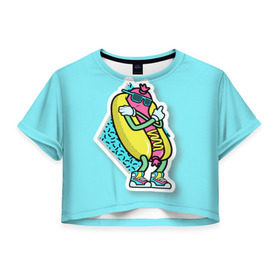 Женская футболка 3D укороченная с принтом Хот-Дог в Тюмени, 100% полиэстер | круглая горловина, длина футболки до линии талии, рукава с отворотами | 90s style | food | hot dog | pop art | style | еда | поп арт | стиль 90 х | хот дог