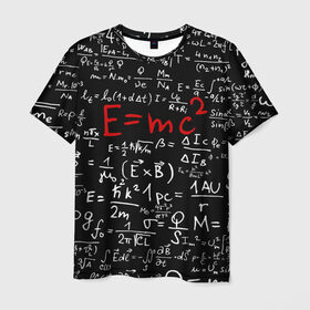 Мужская футболка 3D с принтом Формулы E=mc2 в Тюмени, 100% полиэфир | прямой крой, круглый вырез горловины, длина до линии бедер | emc | альберт | доска | емс хипстер | мел | физик | физика | формула | энштейн