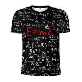 Мужская футболка 3D спортивная с принтом Формулы E=mc2 в Тюмени, 100% полиэстер с улучшенными характеристиками | приталенный силуэт, круглая горловина, широкие плечи, сужается к линии бедра | emc | альберт | доска | емс хипстер | мел | физик | физика | формула | энштейн