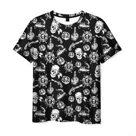 Мужская футболка 3D с принтом Pirates Pattern в Тюмени, 100% полиэфир | прямой крой, круглый вырез горловины, длина до линии бедер | паттерн | пиратский | пираты | черно белый