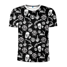 Мужская футболка 3D спортивная с принтом Pirates Pattern в Тюмени, 100% полиэстер с улучшенными характеристиками | приталенный силуэт, круглая горловина, широкие плечи, сужается к линии бедра | паттерн | пиратский | пираты | черно белый