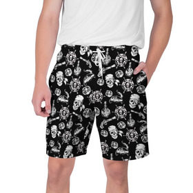 Мужские шорты 3D с принтом Pirates Pattern в Тюмени,  полиэстер 100% | прямой крой, два кармана без застежек по бокам. Мягкая трикотажная резинка на поясе, внутри которой широкие завязки. Длина чуть выше колен | паттерн | пиратский | пираты | черно белый