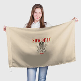 Флаг 3D с принтом Девочка устала в Тюмени, 100% полиэстер | плотность ткани — 95 г/м2, размер — 67 х 109 см. Принт наносится с одной стороны | awake | monster | skillet | джон купер | кори купер | рок