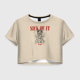 Женская футболка 3D укороченная с принтом Девочка устала в Тюмени, 100% полиэстер | круглая горловина, длина футболки до линии талии, рукава с отворотами | awake | monster | skillet | джон купер | кори купер | рок