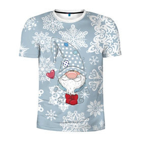 Мужская футболка 3D спортивная с принтом Милый гномик в Тюмени, 100% полиэстер с улучшенными характеристиками | приталенный силуэт, круглая горловина, широкие плечи, сужается к линии бедра | happy new year | волшебство | гном | гномик | новый год | снег | снежинки
