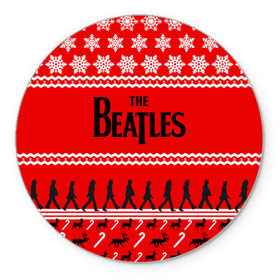 Коврик круглый с принтом Праздничный The Beatles в Тюмени, резина и полиэстер | круглая форма, изображение наносится на всю лицевую часть | beatles | the beatles | бител | битлз | битлс | битлы | группа | джон леннон | джордж харрисон | жуки | знак | красный | ливерпульская четвёрка | мерсибит | надпись | новогодний | новый год | пол маккартни | поп