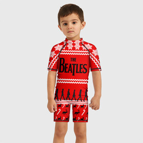 Детский купальный костюм 3D с принтом Праздничный The Beatles в Тюмени, Полиэстер 85%, Спандекс 15% | застежка на молнии на спине | Тематика изображения на принте: beatles | the beatles | бител | битлз | битлс | битлы | группа | джон леннон | джордж харрисон | жуки | знак | красный | ливерпульская четвёрка | мерсибит | надпись | новогодний | новый год | пол маккартни | поп