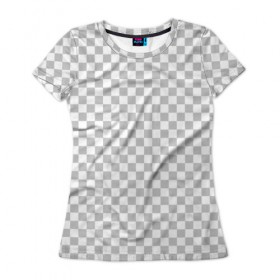 Женская футболка 3D с принтом Прозрачность в Тюмени, 100% полиэфир ( синтетическое хлопкоподобное полотно) | прямой крой, круглый вырез горловины, длина до линии бедер | opacity | photoshop | transparent | белый | дизайнер | квадратики | клетки | паттрен | прозрачный | серый | фотошоп