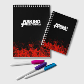 Блокнот с принтом Asking Alexandria в Тюмени, 100% бумага | 48 листов, плотность листов — 60 г/м2, плотность картонной обложки — 250 г/м2. Листы скреплены удобной пружинной спиралью. Цвет линий — светло-серый
 | Тематика изображения на принте: asking alexandria | band | metal | music | rock | атрибутика | группа | метал | музыка | рок