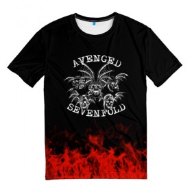Мужская футболка 3D с принтом Avenged Sevenfold в Тюмени, 100% полиэфир | прямой крой, круглый вырез горловины, длина до линии бедер | avenged sevenfold | band | metal | music | rock | атрибутика | группа | метал | музыка | рок