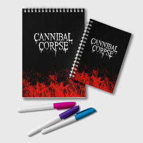 Блокнот с принтом Cannibal Corpse в Тюмени, 100% бумага | 48 листов, плотность листов — 60 г/м2, плотность картонной обложки — 250 г/м2. Листы скреплены удобной пружинной спиралью. Цвет линий — светло-серый
 | Тематика изображения на принте: band | cannibal corpse | metal | music | rock | атрибутика | группа | метал | музыка | рок