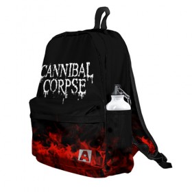 Рюкзак 3D с принтом Cannibal Corpse в Тюмени, 100% полиэстер | лямки с регулируемой длиной, сверху петелька, чтобы рюкзак можно было повесить на вешалку. Основное отделение закрывается на молнию, как и внешний карман. Внутри два дополнительных кармана, один из которых закрывается на молнию. По бокам два дополнительных кармашка | band | cannibal corpse | metal | music | rock | атрибутика | группа | метал | музыка | рок