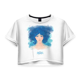 Женская футболка 3D укороченная с принтом Девушка Водолей в Тюмени, 100% полиэстер | круглая горловина, длина футболки до линии талии, рукава с отворотами | водолей | звезды | знаки зодиака | космос | созвездие