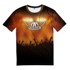 Мужская футболка 3D с принтом Aerosmith в Тюмени, 100% полиэфир | прямой крой, круглый вырез горловины, длина до линии бедер | aerosmith | band | metal | music | rock | атрибутика | группа | метал | музыка | рок