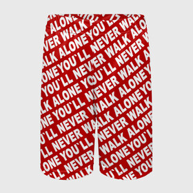 Детские спортивные шорты 3D с принтом YNWA красный в Тюмени,  100% полиэстер
 | пояс оформлен широкой мягкой резинкой, ткань тянется
 | liverpool | ynwa | yol ll never walk alone | апл | ливерпуль | футбол