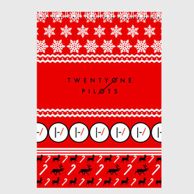 Скетчбук с принтом Праздничный Twenty One Pilots в Тюмени, 100% бумага
 | 48 листов, плотность листов — 100 г/м2, плотность картонной обложки — 250 г/м2. Листы скреплены сверху удобной пружинной спиралью | 21 pilots | красный | новогодний | рождество | снежинки