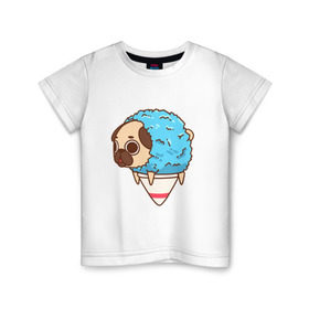 Детская футболка хлопок с принтом мопс-мороженое в Тюмени, 100% хлопок | круглый вырез горловины, полуприлегающий силуэт, длина до линии бедер | pug | мопс