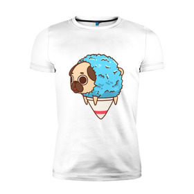 Мужская футболка премиум с принтом мопс-мороженое в Тюмени, 92% хлопок, 8% лайкра | приталенный силуэт, круглый вырез ворота, длина до линии бедра, короткий рукав | pug | мопс