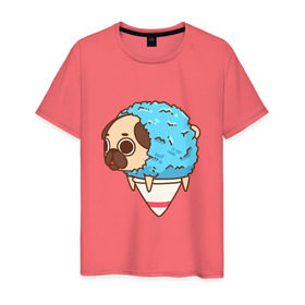 Мужская футболка хлопок с принтом мопс-мороженое в Тюмени, 100% хлопок | прямой крой, круглый вырез горловины, длина до линии бедер, слегка спущенное плечо. | pug | мопс