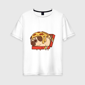 Женская футболка хлопок Oversize с принтом мопс-пицца в Тюмени, 100% хлопок | свободный крой, круглый ворот, спущенный рукав, длина до линии бедер
 | pug | мопс