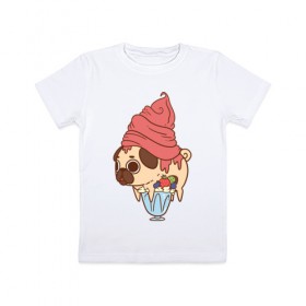 Детская футболка хлопок с принтом мопс-мороженое в Тюмени, 100% хлопок | круглый вырез горловины, полуприлегающий силуэт, длина до линии бедер | 